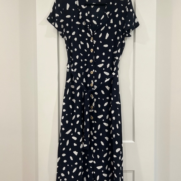 Wilfred Navy and White Spotted Maxi Dress - Picture 3 of 5
